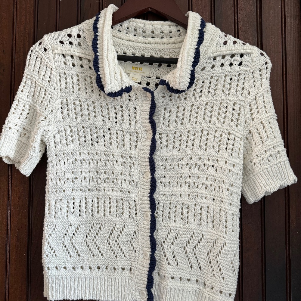 Anthropologie Maeve Crochet Short Sleeve Sweater - S